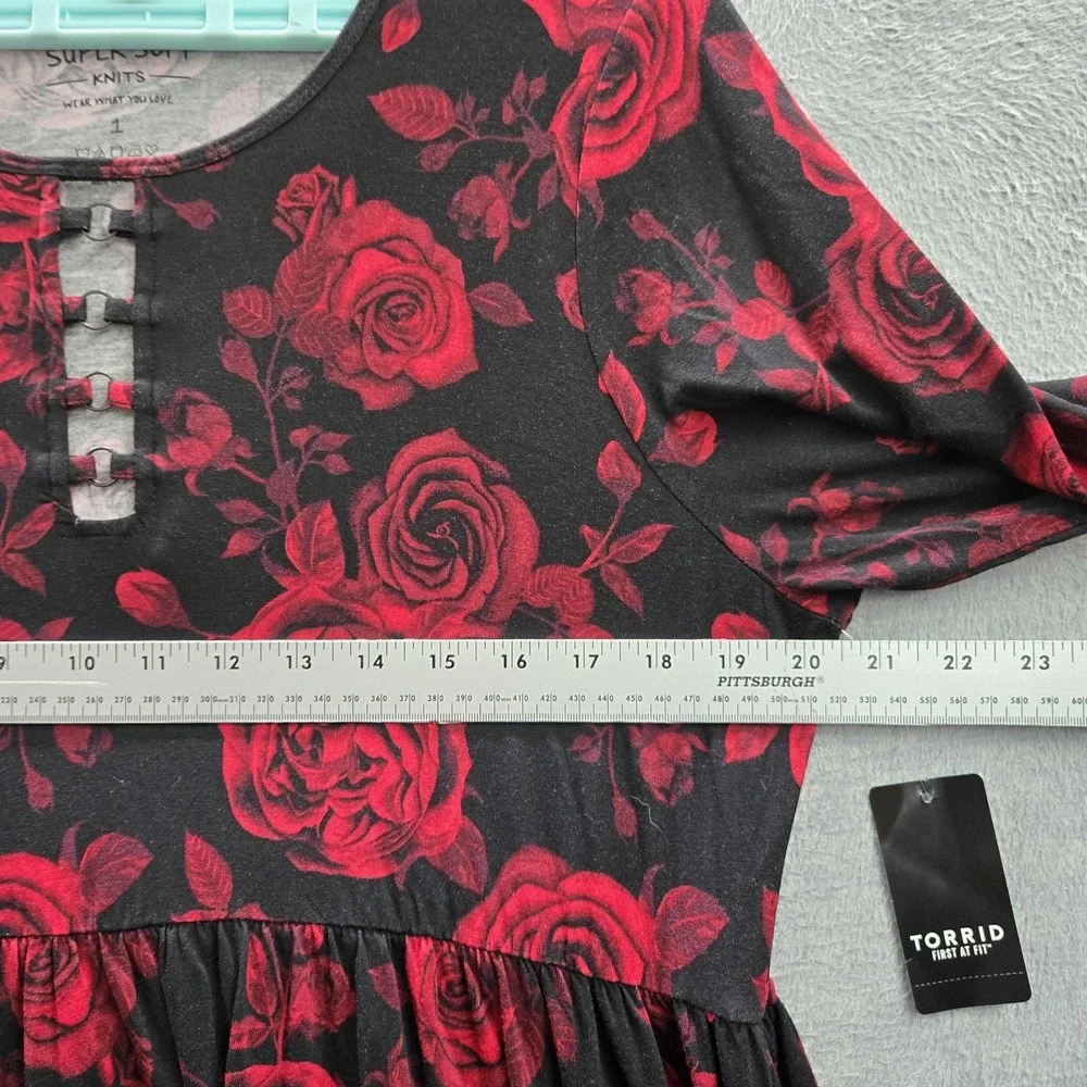 Torrid‎ Women Blouse 1X (14-16) Black Floral Babydoll Romantic NWT